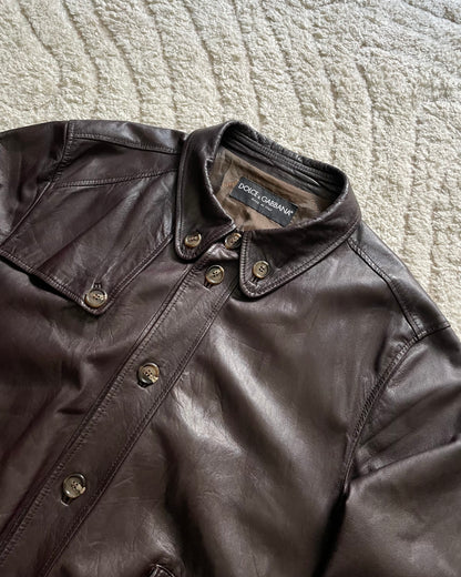 00s Dolce & Gabbana Light Leather Bomber Jacket (L)