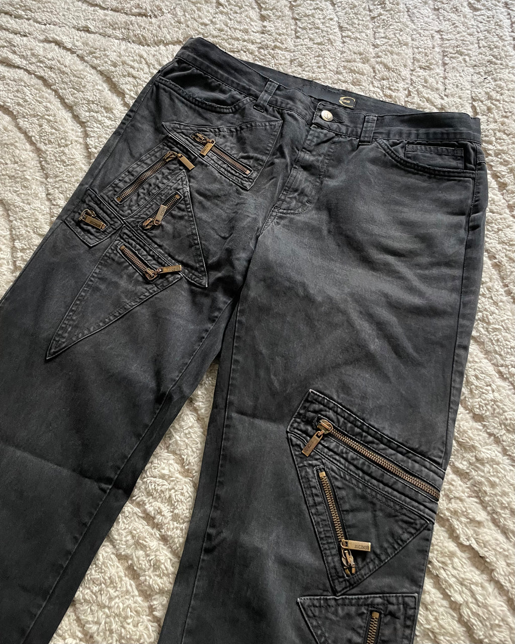 SS2005 Cavalli 幾何学模様ジッパーポケットパンツ (M)