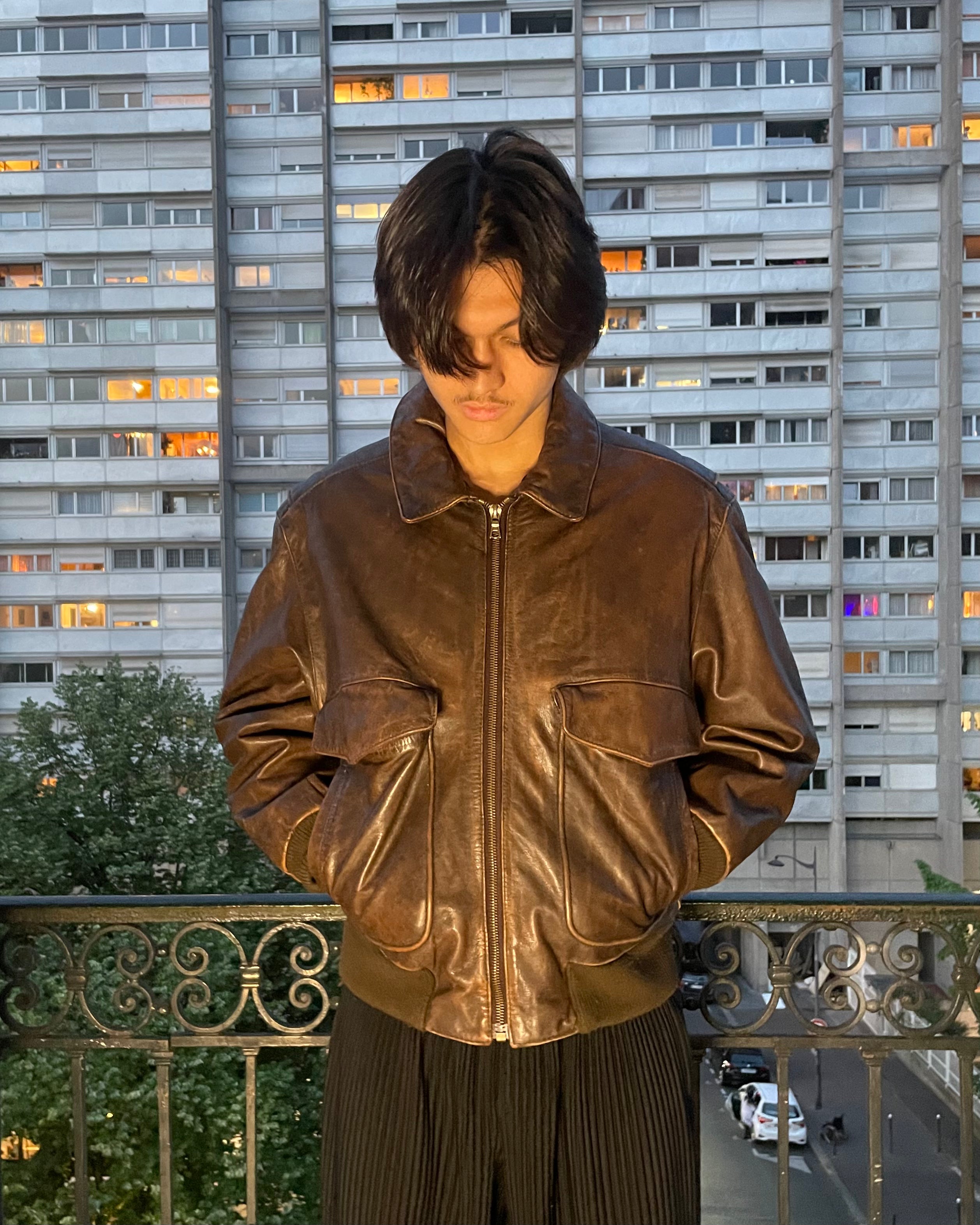 1990年代 ヒューゴボス レザーボンバージャケット (M)