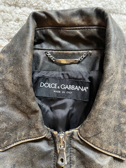 2000s Dolce & Gabbana Apocalyptic Leather Jacket (L)