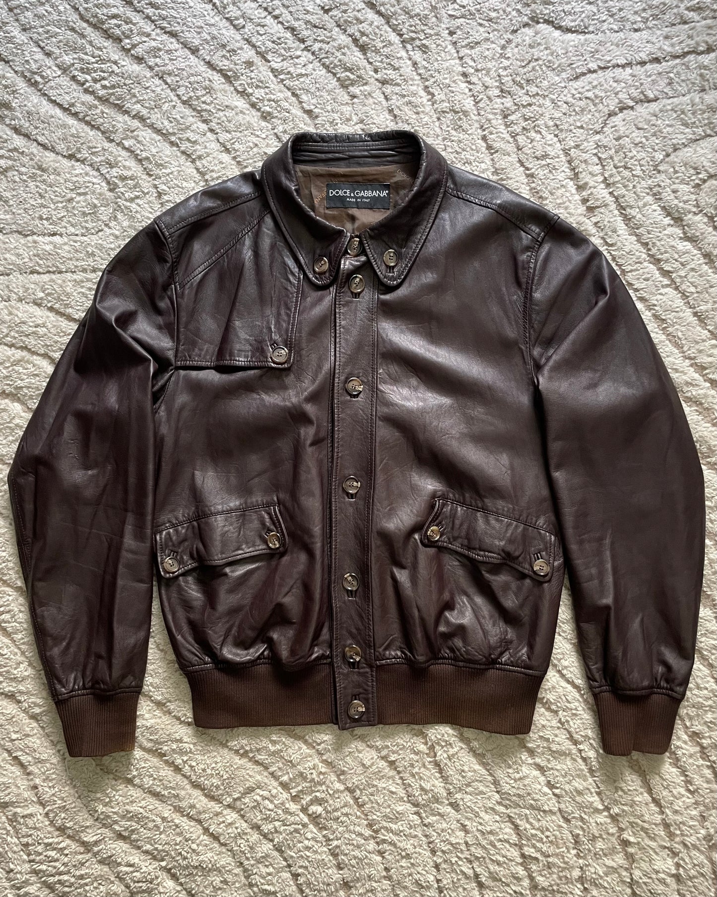 00s Dolce & Gabbana Light Leather Bomber Jacket (L)