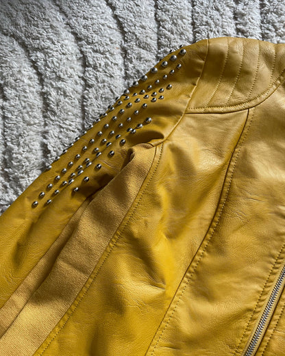 00s Cavalli Rockstar Studded Yellow Leather Jacket (S)