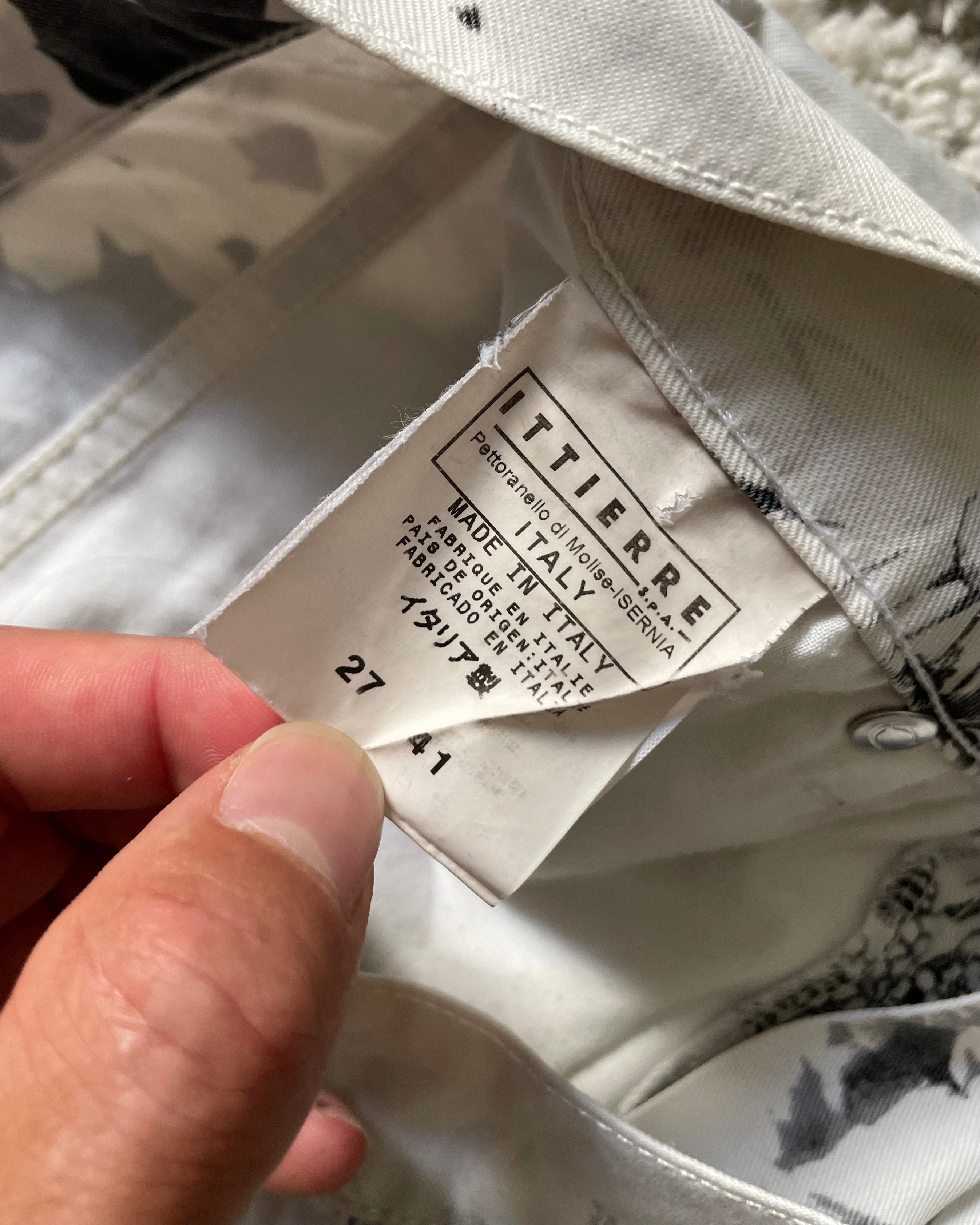 2000s Cavalli ブラック &amp; ホワイト フローラル フェード ペイント パンツ (XS)