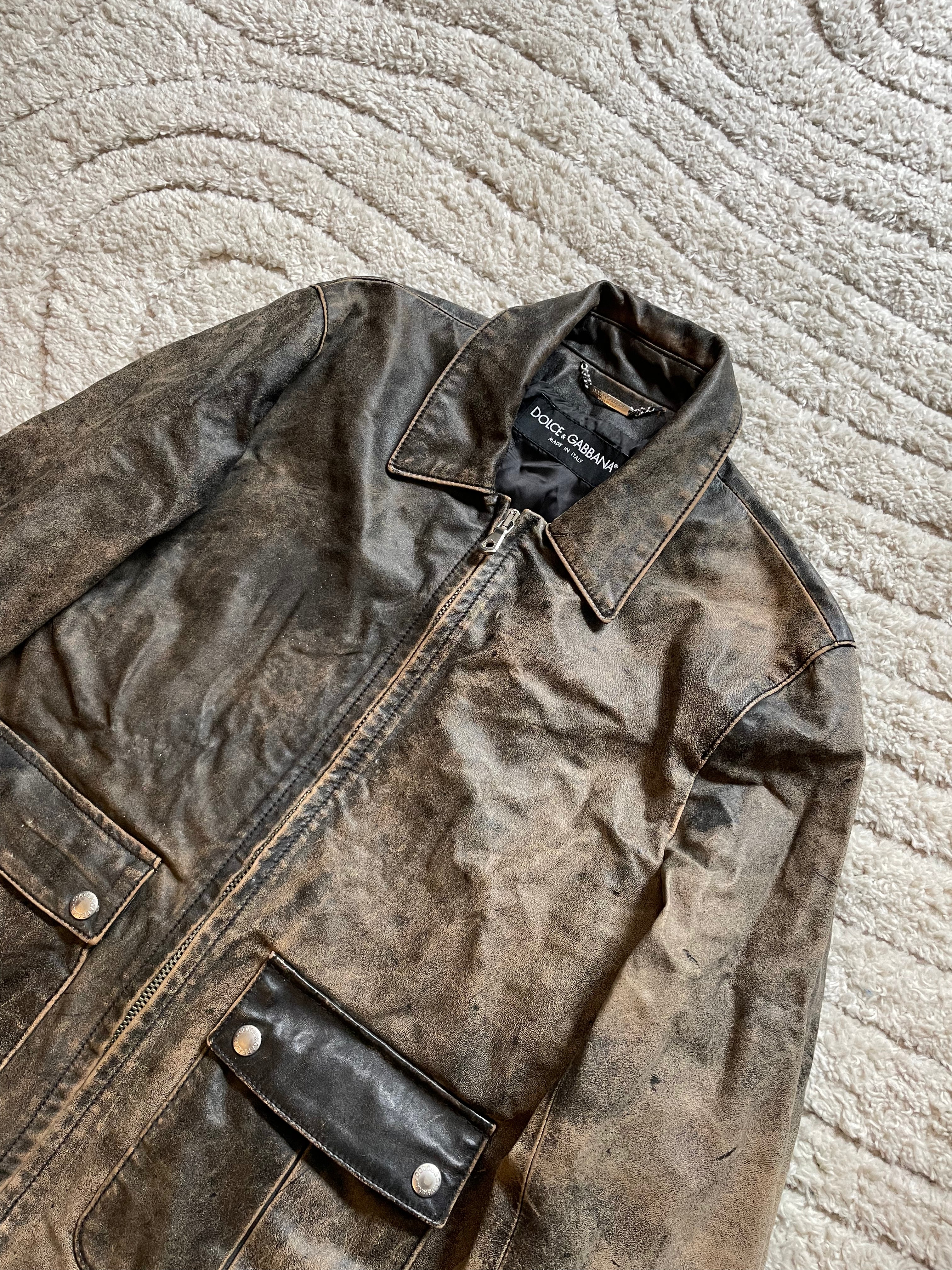 2000s Dolce & Gabbana Apocalyptic Leather Jacket (L)