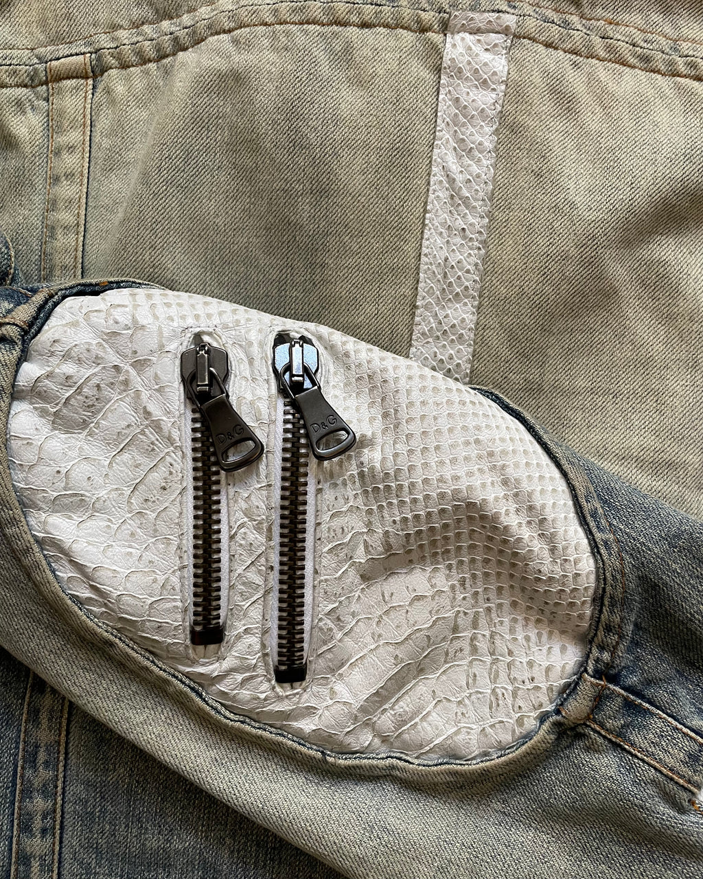 SS05 ドルチェ&amp;ガッバーナ バイカーレザーデニムジャケット(M)