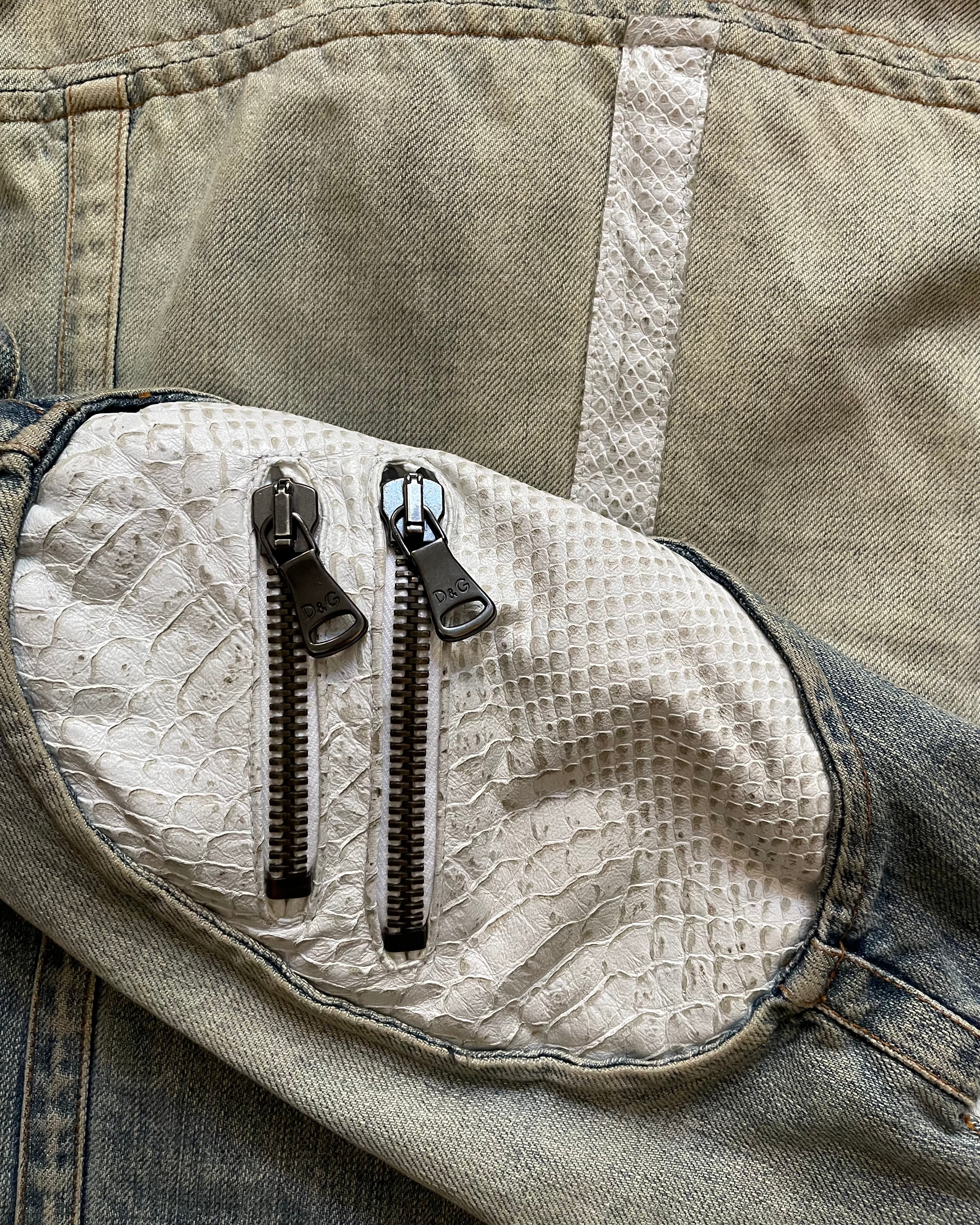 SS05 ドルチェ&amp;ガッバーナ バイカーレザーデニムジャケット(M)