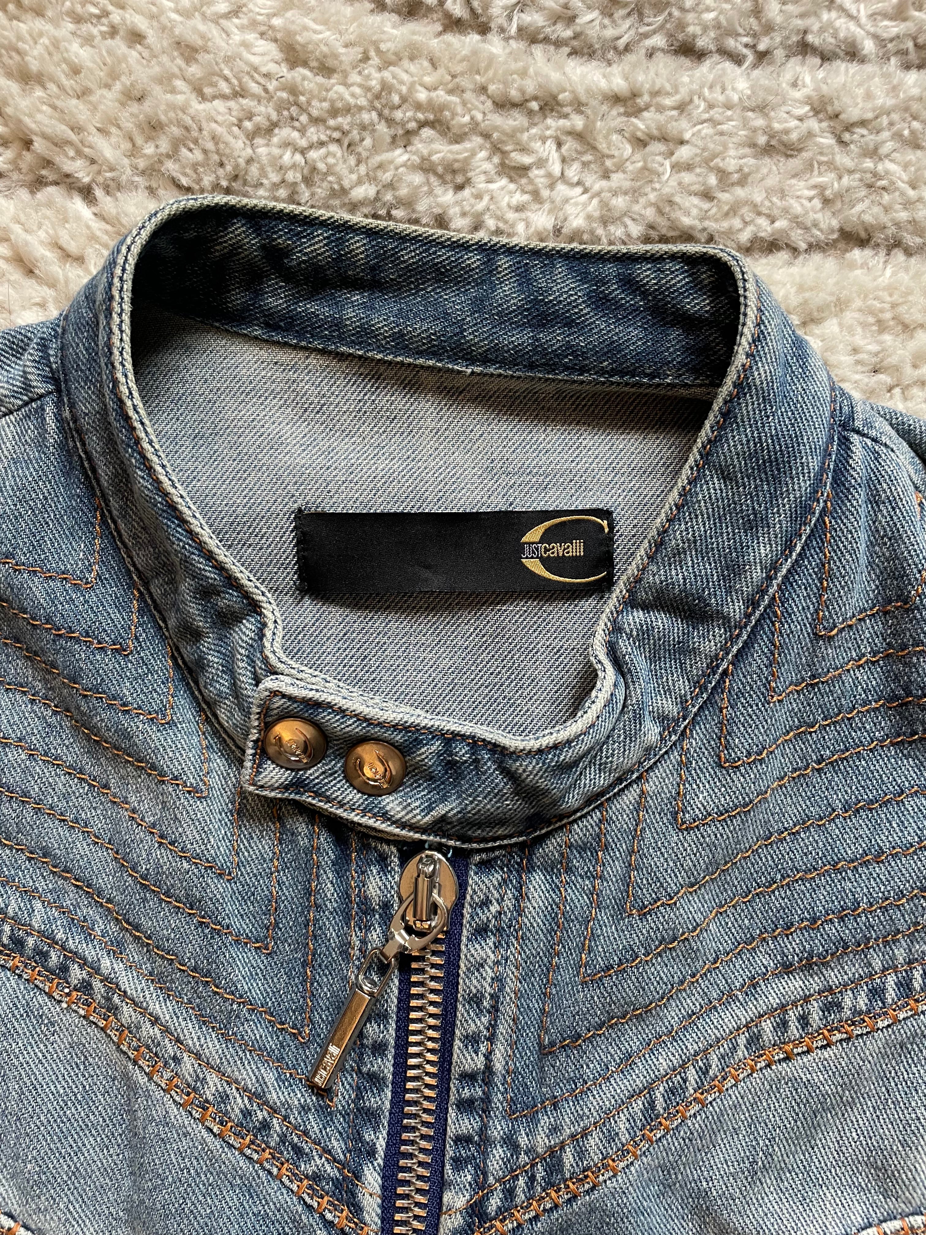 2000s Cavalli Biker Denim Jacket (M)