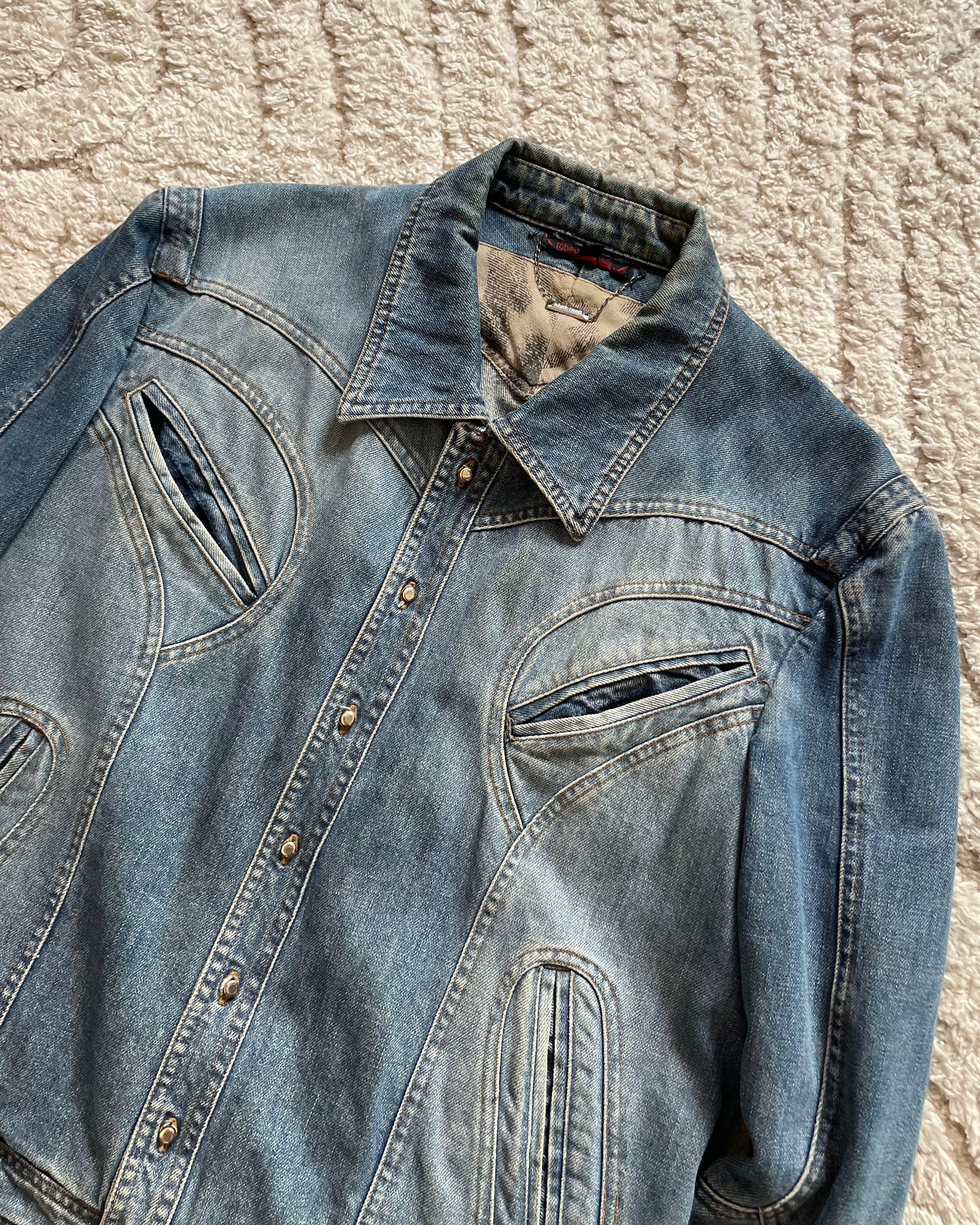 90s Roberto Cavalli Futuristic Denim Jacket (M)
