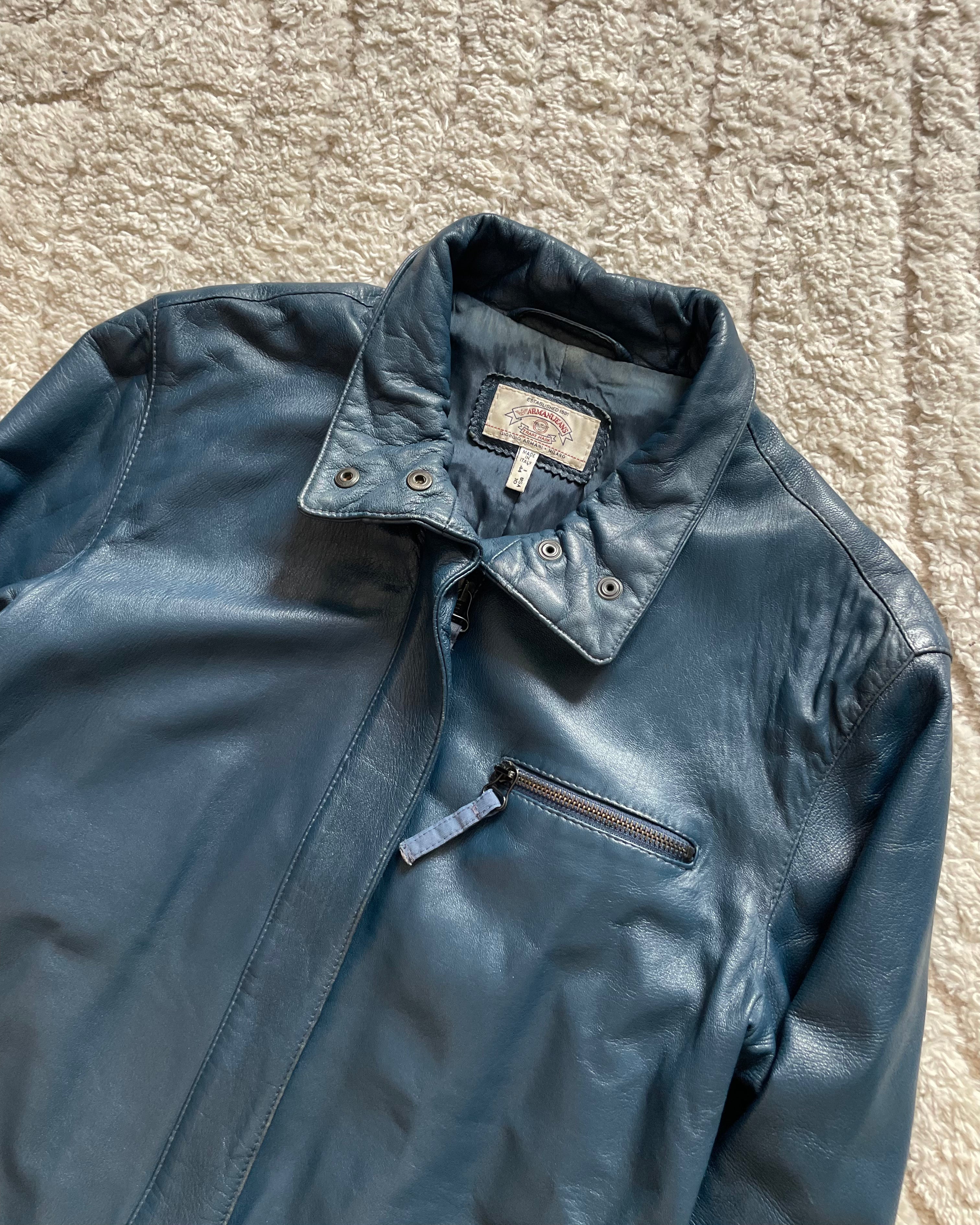 1980年代 アルマーニ ディープオーシャン レザージャケット (S)