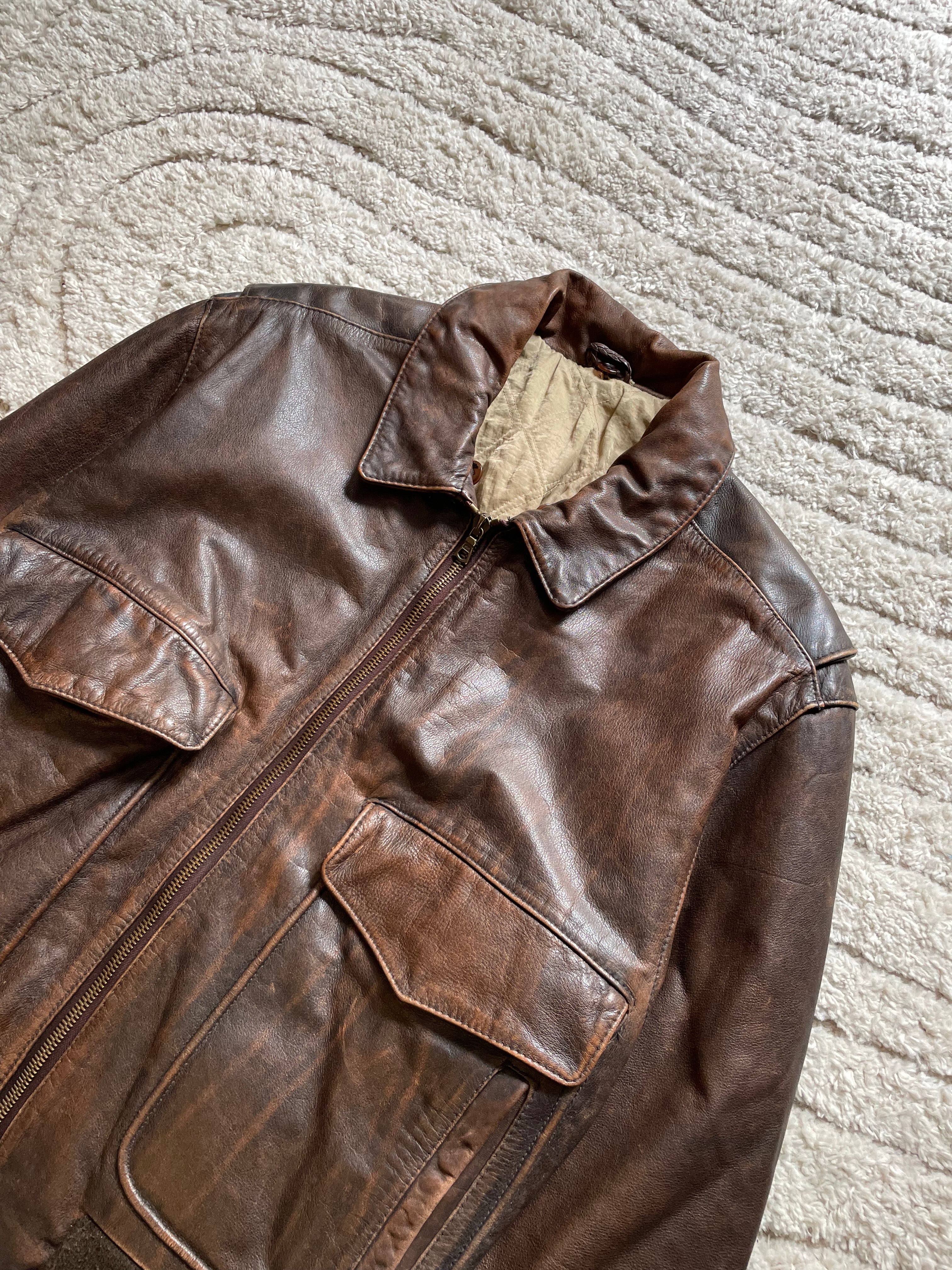 1990年代 ヒューゴボス レザーボンバージャケット (M)