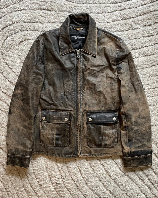 2000s Dolce & Gabbana Apocalyptic Leather Jacket (L)