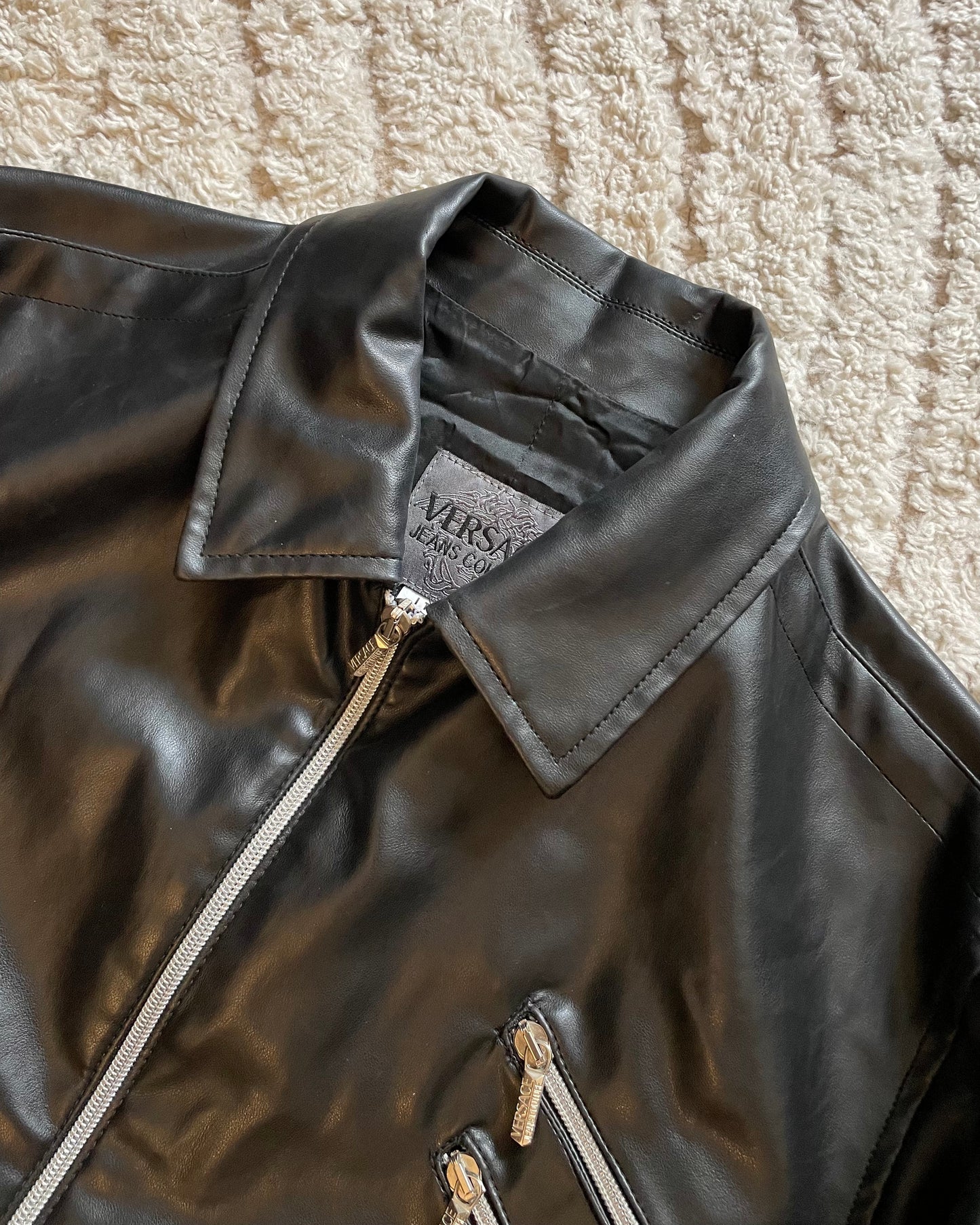 00s Versace Multi Zips Leather Jacket (M)