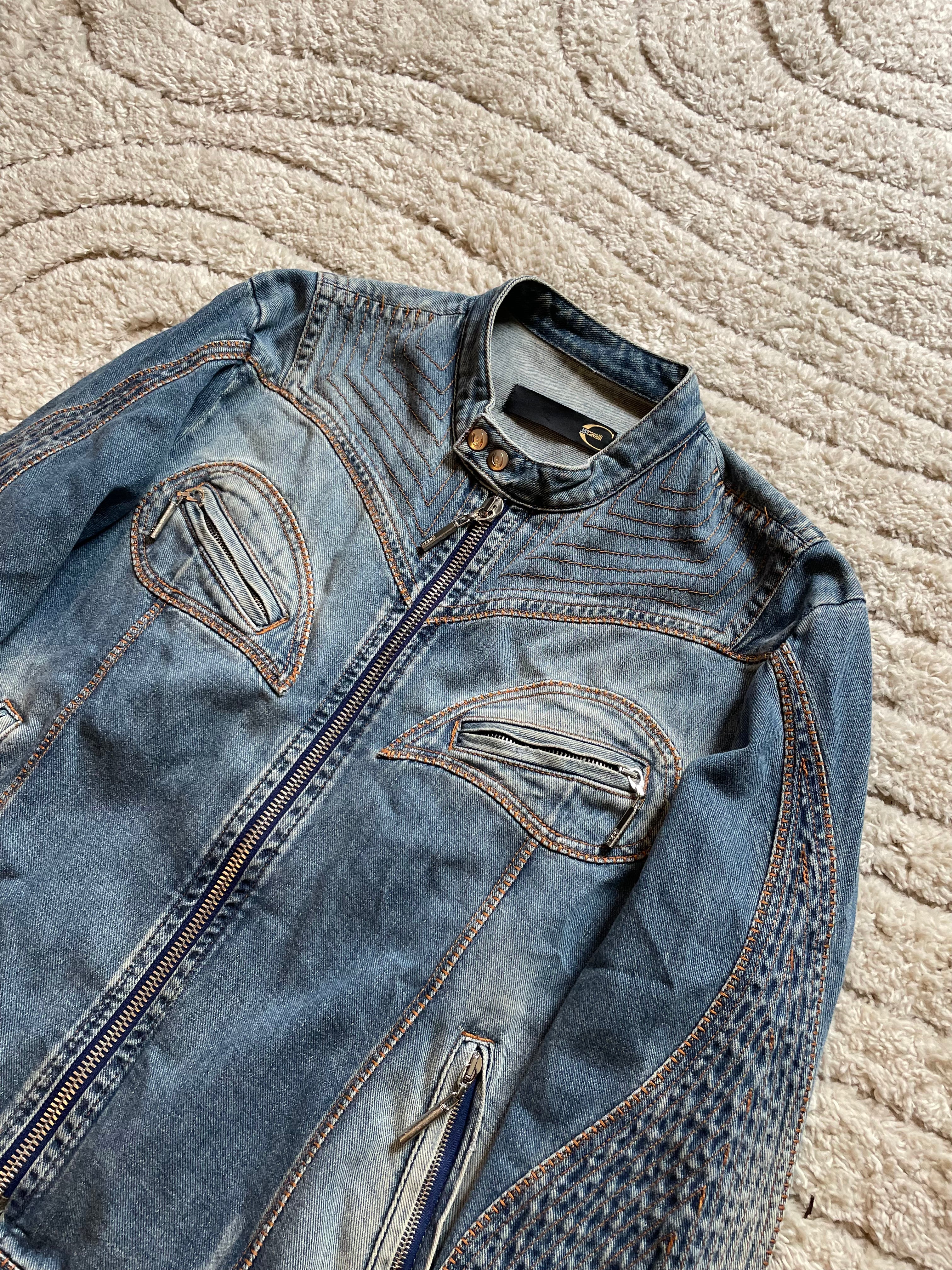 2000s Cavalli Biker Denim Jacket (M)