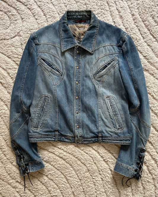 90s Roberto Cavalli Futuristic Denim Jacket (M)