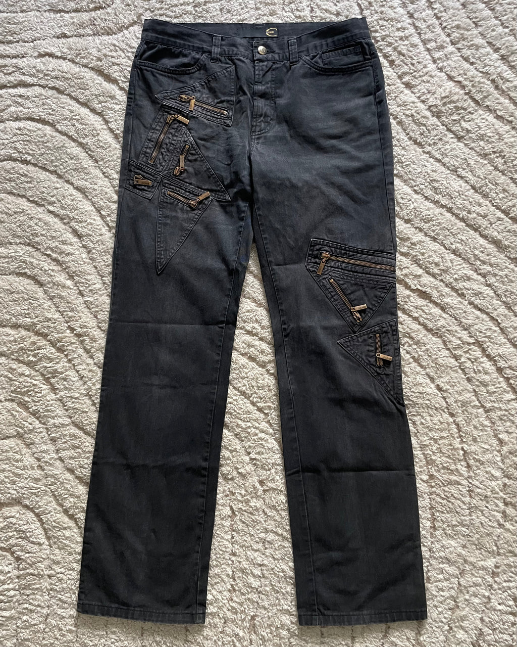 SS2005 Cavalli 幾何学模様ジッパーポケットパンツ (M)
