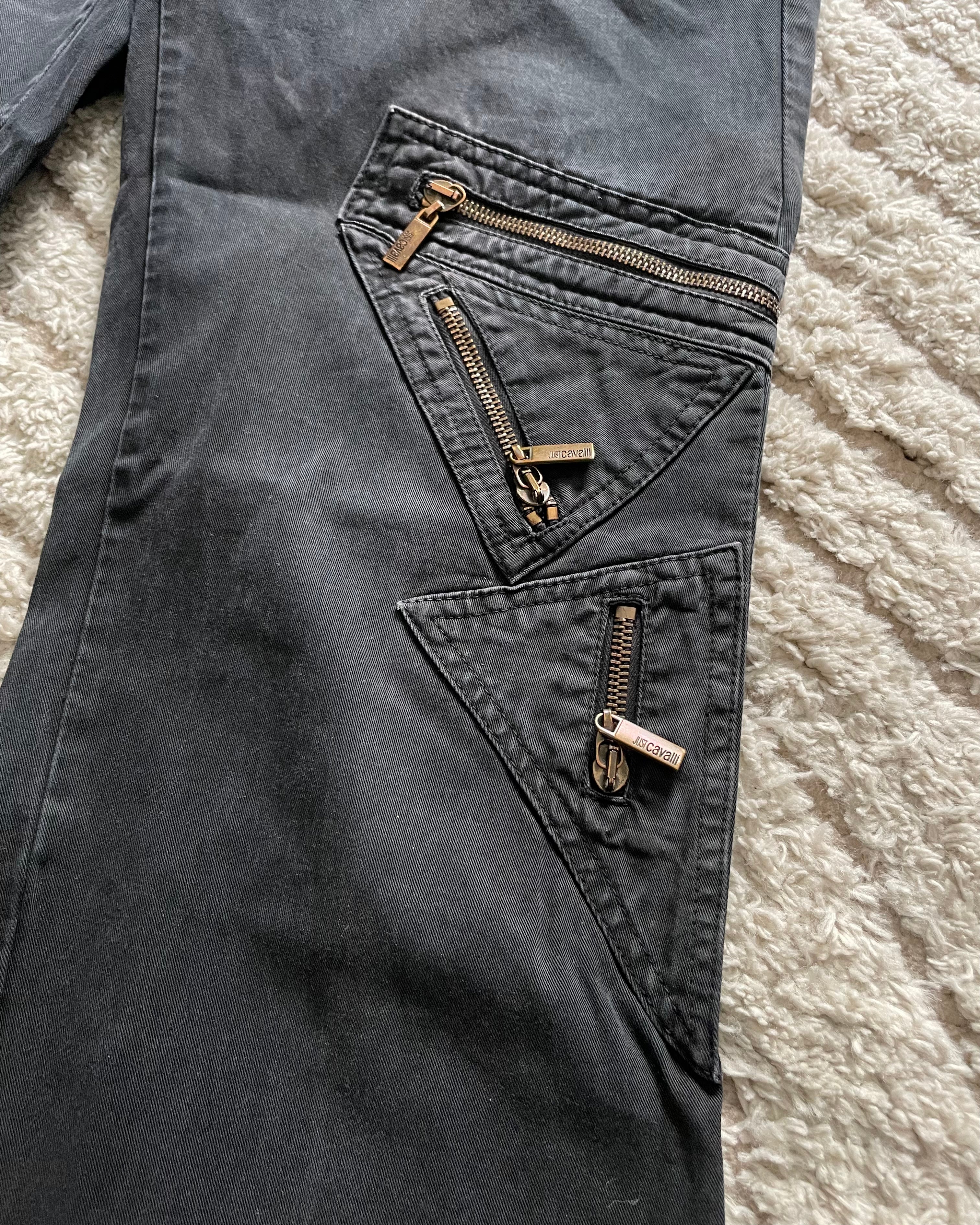 SS2005 Cavalli 幾何学模様ジッパーポケットパンツ (M)