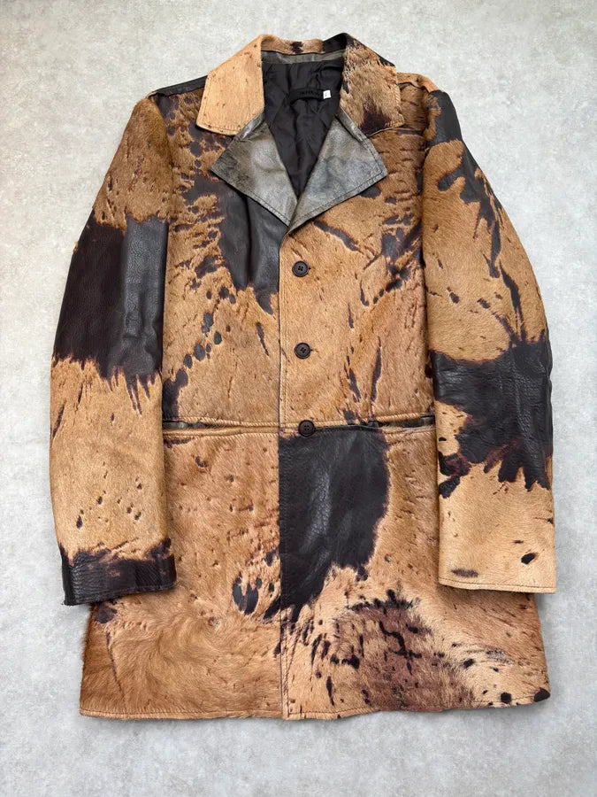 2000s Imperial Brown Pony Hair Cowhide Leather Long Coat lsKvIeF 0
