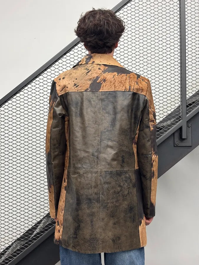 2000s Imperial Brown Pony Hair Cowhide Leather Long Coat lsKvIeF 2