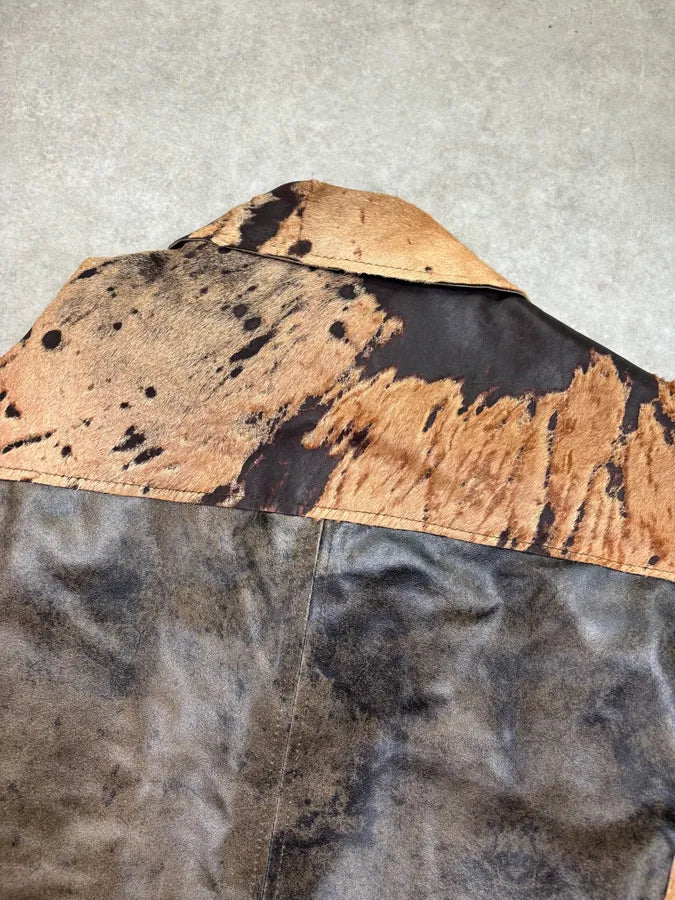 2000s Imperial Brown Pony Hair Cowhide Leather Long Coat lsKvIeF 5