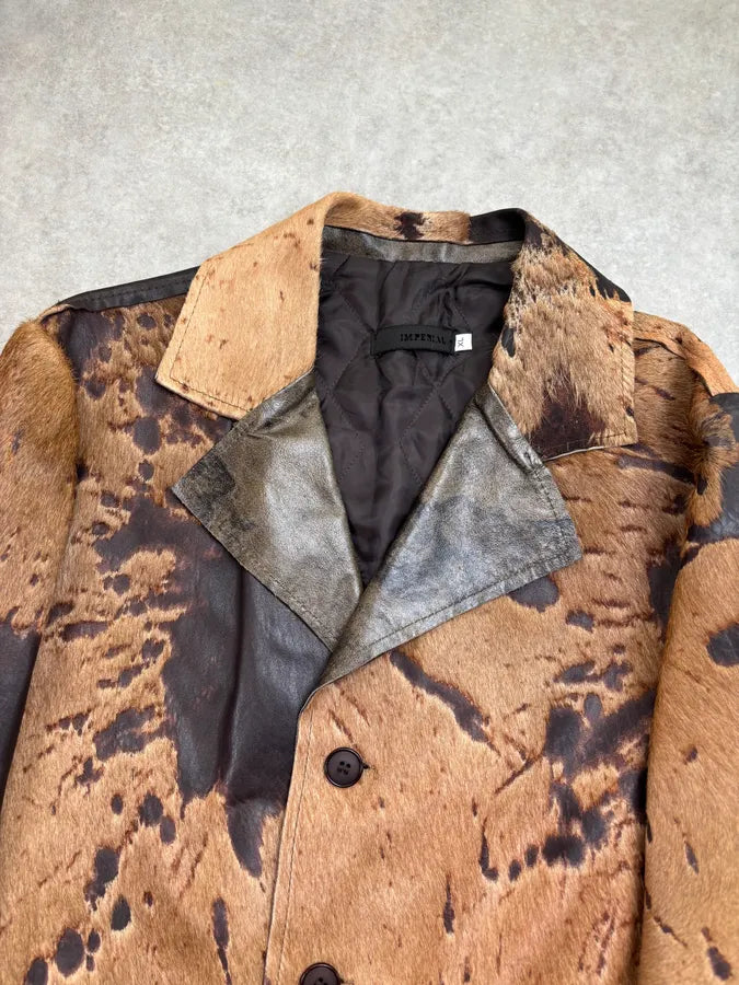 2000s Imperial Brown Pony Hair Cowhide Leather Long Coat lsKvIeF 3
