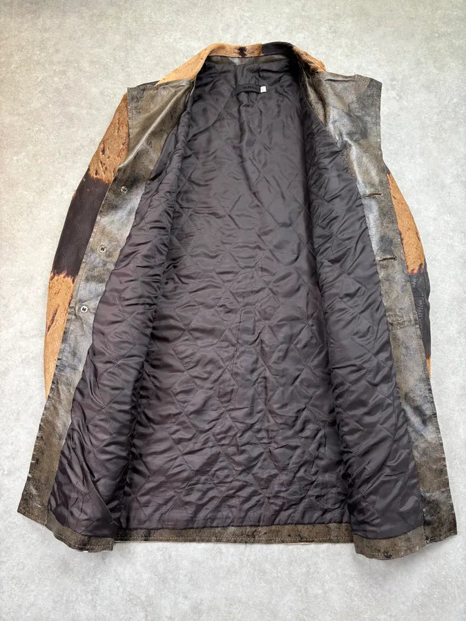 2000s Imperial Brown Pony Hair Cowhide Leather Long Coat lsKvIeF 7