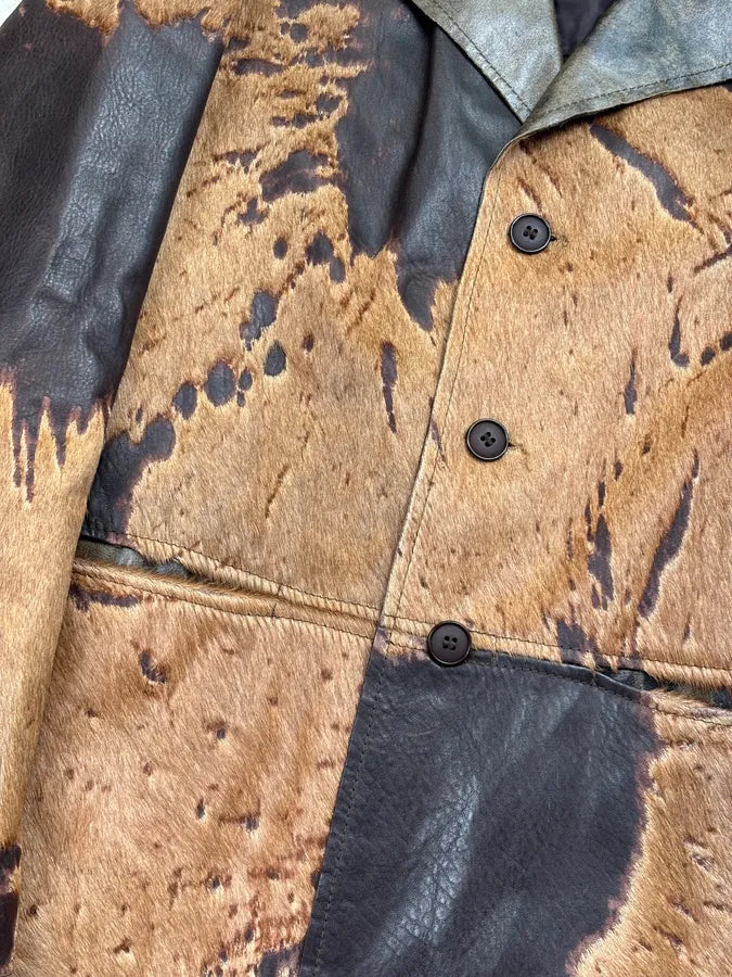2000s Imperial Brown Pony Hair Cowhide Leather Long Coat lsKvIeF 6
