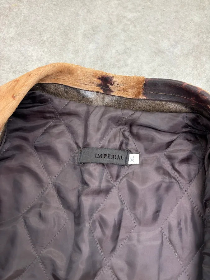2000s Imperial Brown Pony Hair Cowhide Leather Long Coat lsKvIeF 8