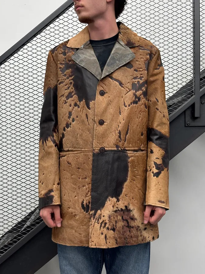 2000s Imperial Brown Pony Hair Cowhide Leather Long Coat lsKvIeF 1