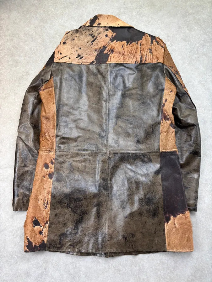 2000s Imperial Brown Pony Hair Cowhide Leather Long Coat lsKvIeF 4