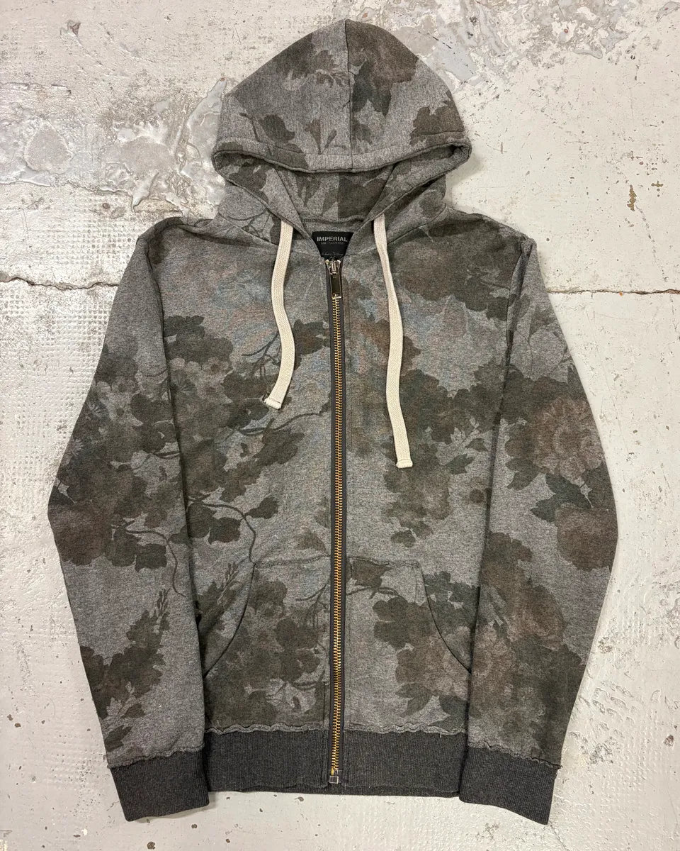 Imperial Grey Renaissance Floral Print Zip-up Hoodie SxEYvbn 0