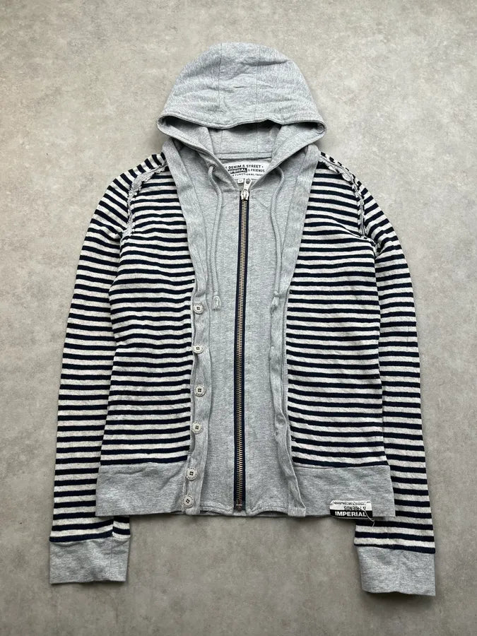 Imperial Striped Layer Grey & Black Zip-Up Hoodie LikNJsy 0