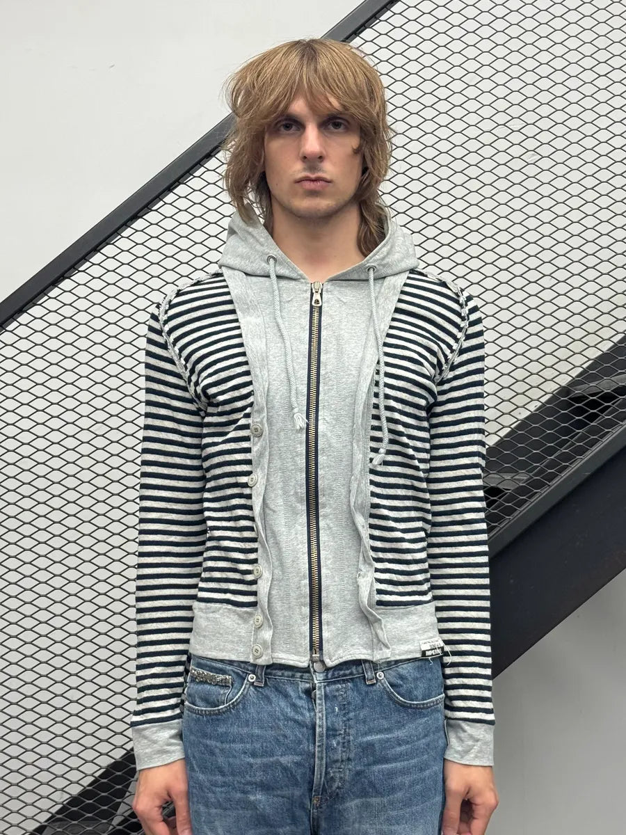 Imperial Striped Layer Grey & Black Zip-Up Hoodie LikNJsy 1
