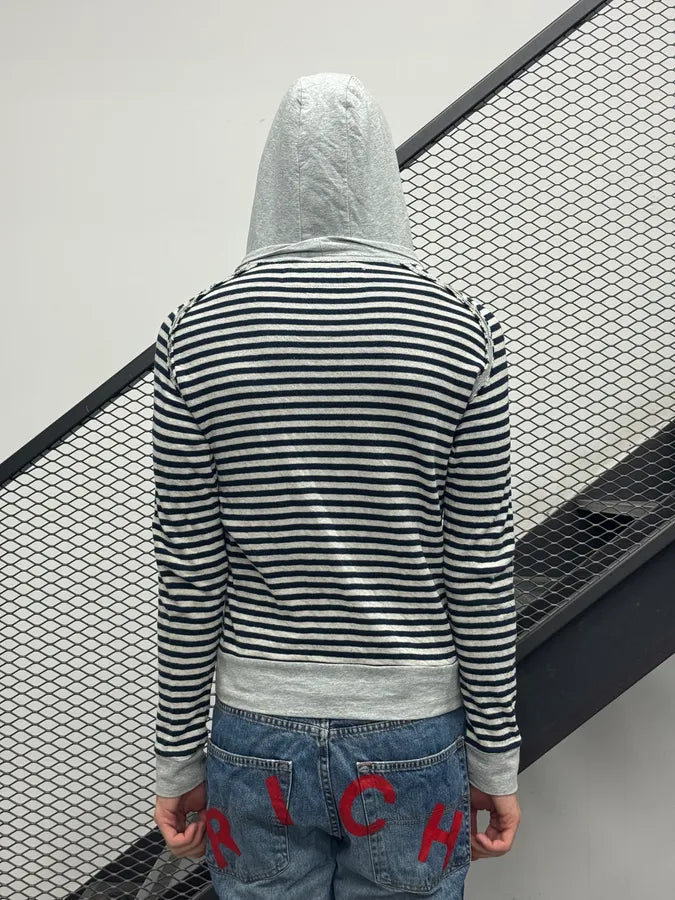 Imperial Striped Layer Grey & Black Zip-Up Hoodie LikNJsy 2