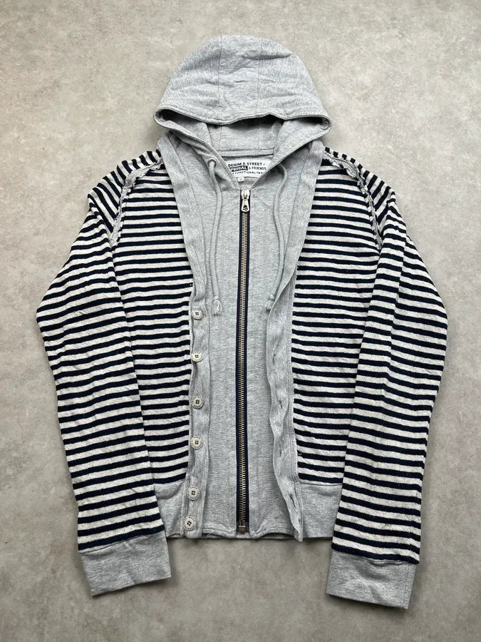 Imperial Striped Layer Grey & Black Zip-Up Hoodie LikNJsy 3