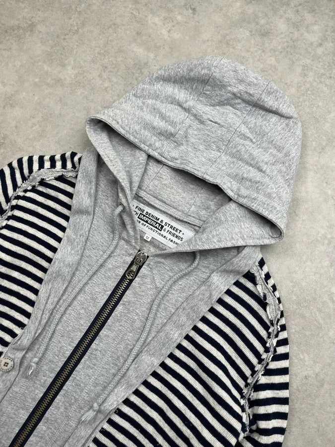 Imperial Striped Layer Grey & Black Zip-Up Hoodie LikNJsy 5