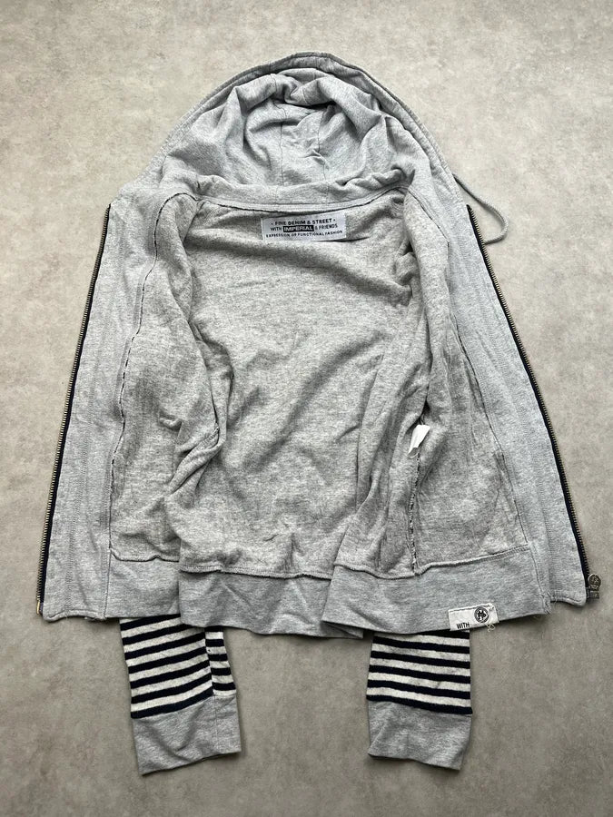 Imperial Striped Layer Grey & Black Zip-Up Hoodie LikNJsy 8