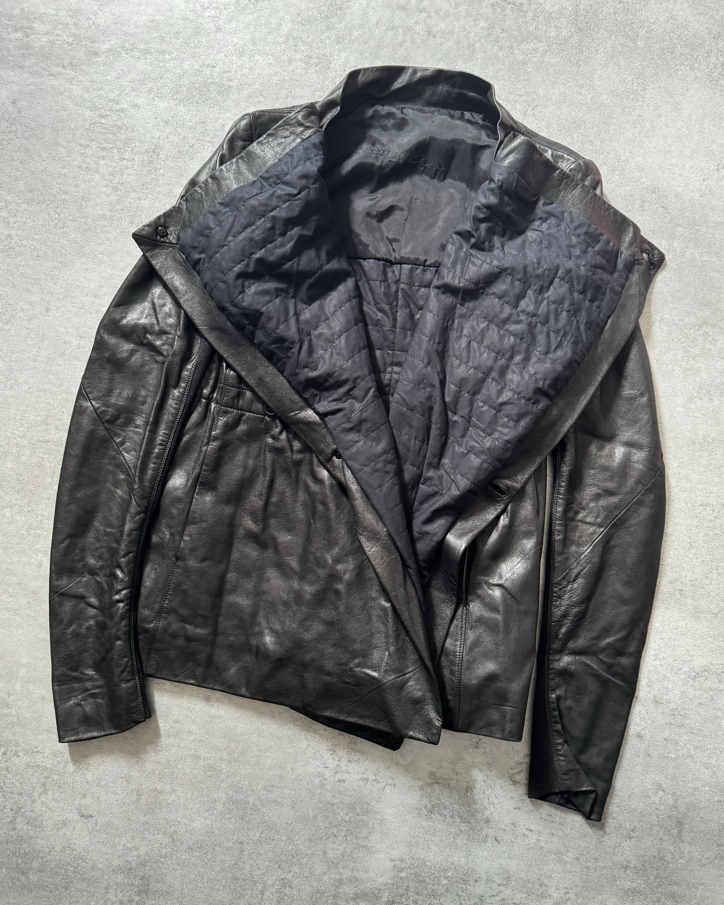 SS2014 Rick Owens Black Futuristic Leather Jacket (S) - 7