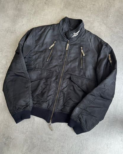 2000s Armani Black Washed Drift Bomber Jacket (L) - 2