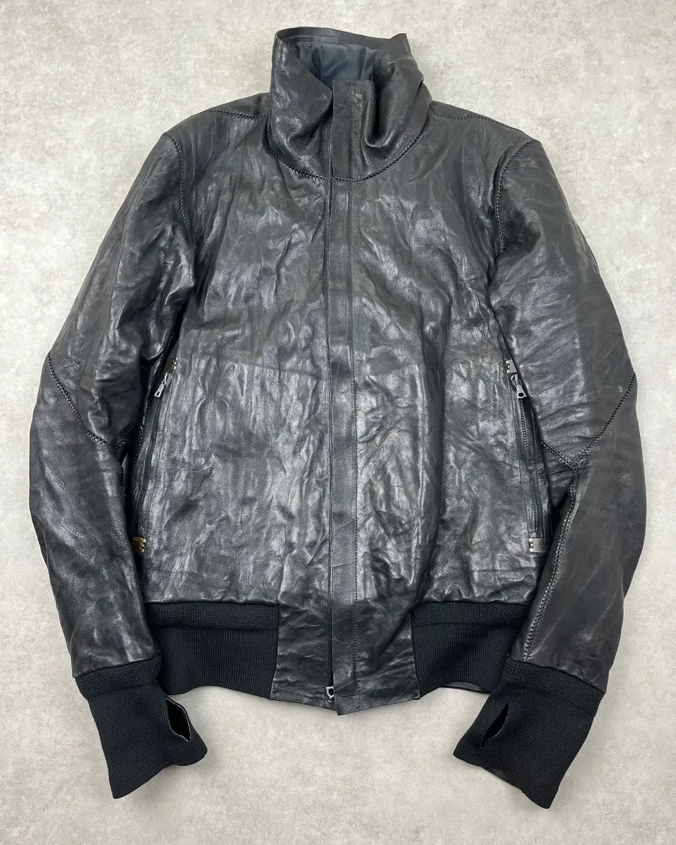 Isaac Sellam Black Integral Zip Leather Collar Jacket WGySFaR 0