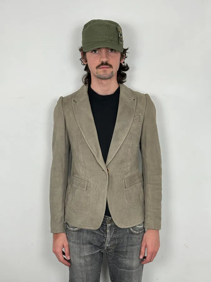 Isaac Sellam Beige Suede Lambskin Leather Blazer UcZJIKc 1