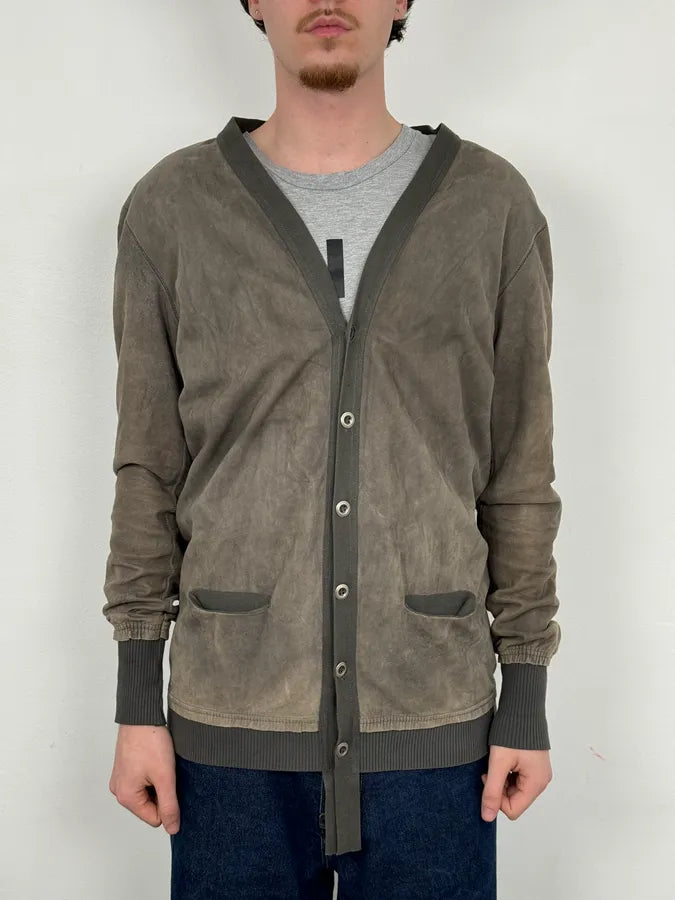 Isaac Sellam Experience Taupe Suede Contrast Ribbed Trim Cardigan tnSqNqu 1