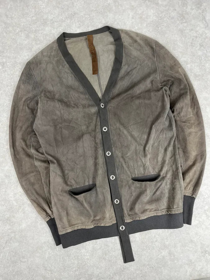 Isaac Sellam Experience Taupe Suede Contrast Ribbed Trim Cardigan tnSqNqu 4