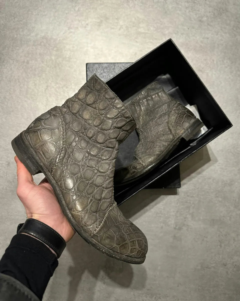 Isaac Sellam Grey Crocodile Cocco Peltro Artisanal Boots (40eu/us7) 0