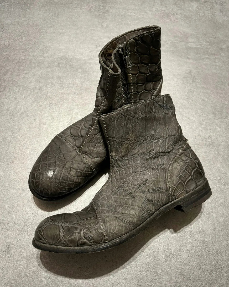 Isaac Sellam Grey Crocodile Cocco Peltro Artisanal Boots (40eu/us7) 1