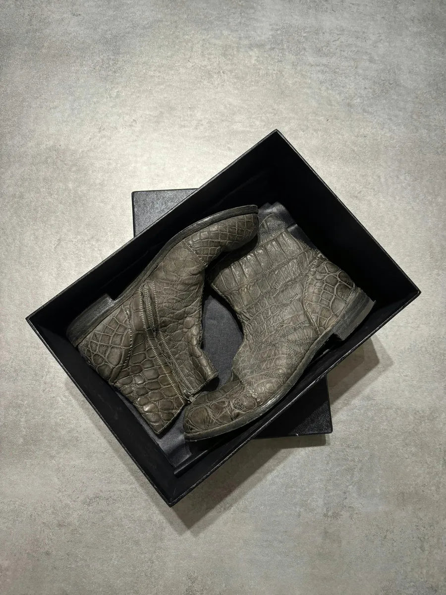 Isaac Sellam Grey Crocodile Cocco Peltro Artisanal Boots (40eu/us7) 10