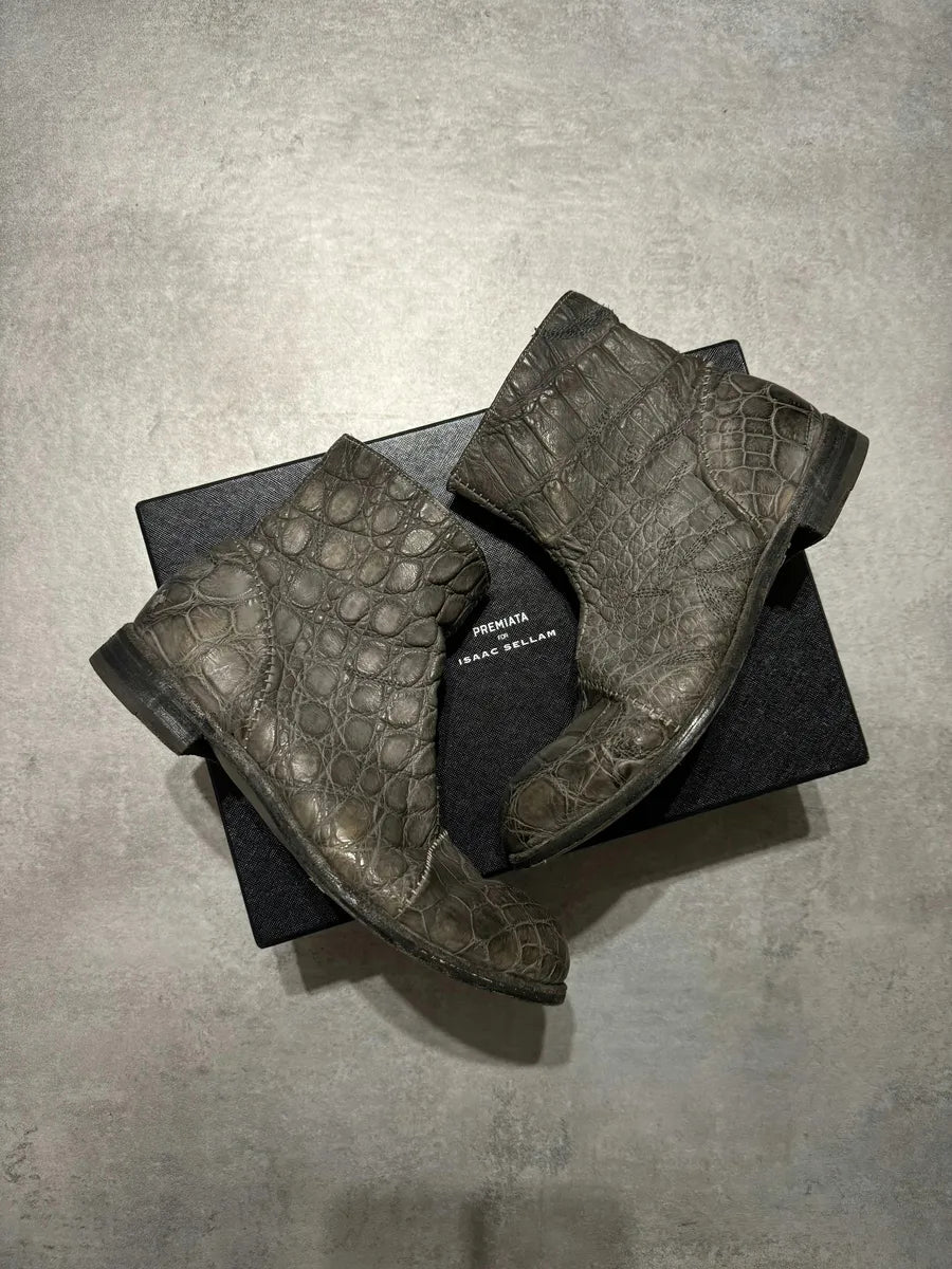 Isaac Sellam Grey Crocodile Cocco Peltro Artisanal Boots (40eu/us7) 5