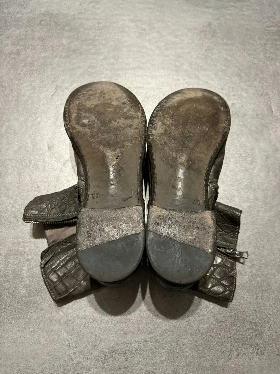 Isaac Sellam Grey Crocodile Cocco Peltro Artisanal Boots (40eu/us7) 6