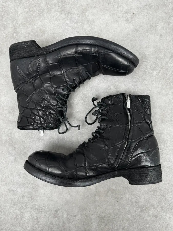 Isaac Sellam Premiata Black Crocodile Leather Combat Boots cWQkeFZ 2