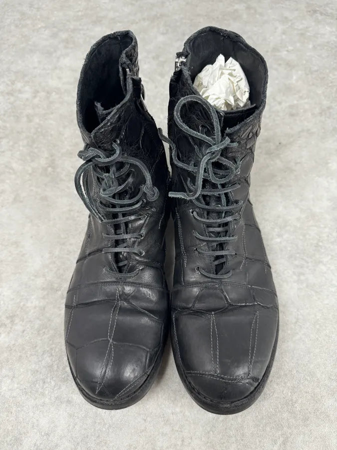 Isaac Sellam Premiata Black Crocodile Leather Combat Boots cWQkeFZ 3