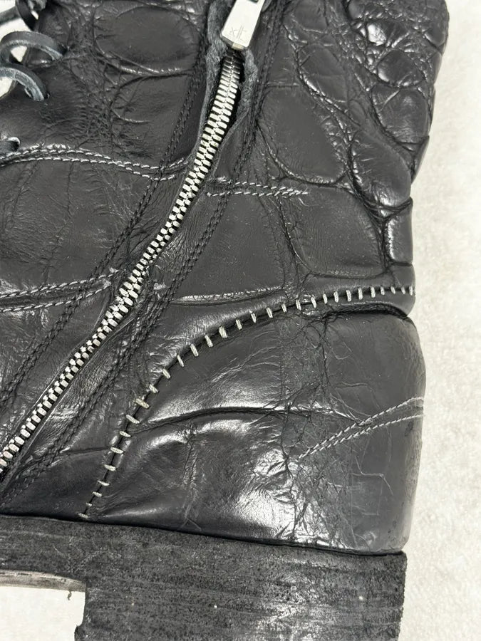 Isaac Sellam Premiata Black Crocodile Leather Combat Boots cWQkeFZ 4